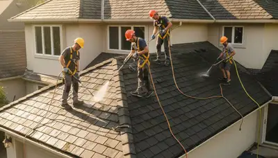 Roof cleaning service in Greenville, NC for algae, moss, and stain removal on a residential roof